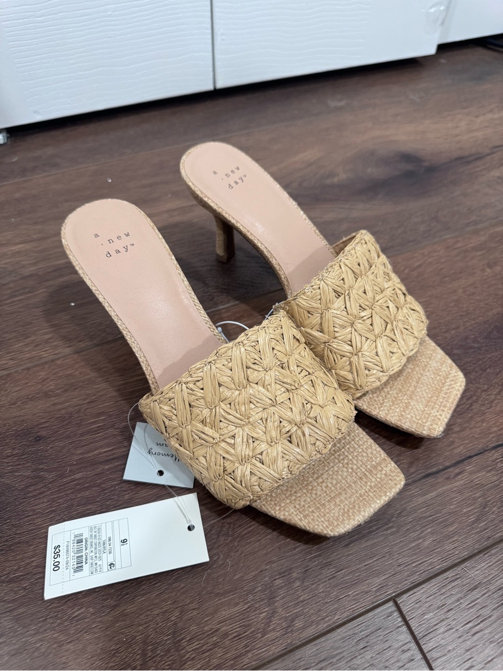 a new day Tan Woven Raffia Slide Sandals